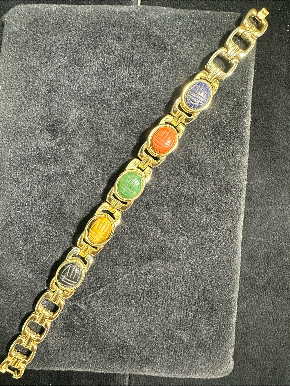 Vtg: Egyptian Revival Glass Scarab Bracelet
